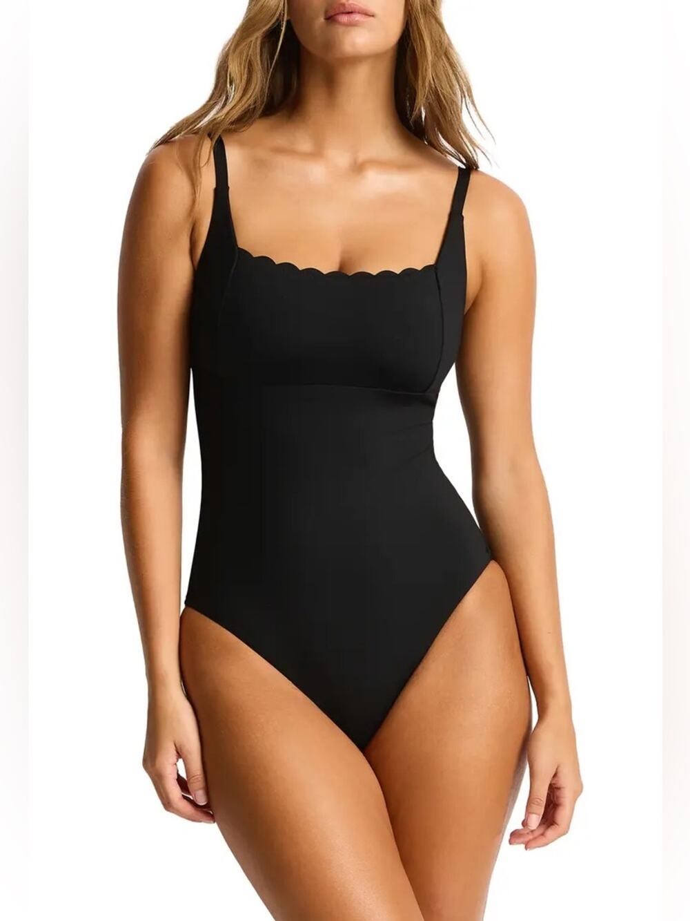 Sea Level Scalloped Square Neck One-Piece Swimsuit Size 6 Nwot